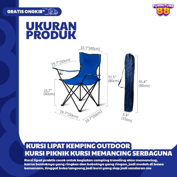Gambar FURNITURE 88 Kursi Lipat Outdoor untuk Camping serbaguna FSY-1 - Biru dari Furniture88 undefined Tokopedia