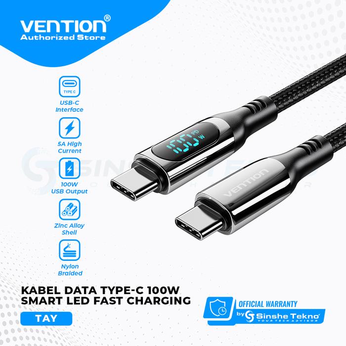 Gambar Vention Kabel Usb Type C to C Male Smart LED Braided Zinc Alloy Type - TAY With LED, 1.2 Meter dari Vention Authorized Store undefined Tokopedia
