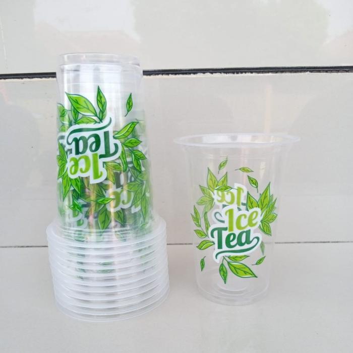 Gambar Gelas Plastik Motif Teh, Gelas Pop Ice 16 oz, Gelas Buble 16 oz isi 50 - Ice Tea dari _nanastores_ undefined Tokopedia
