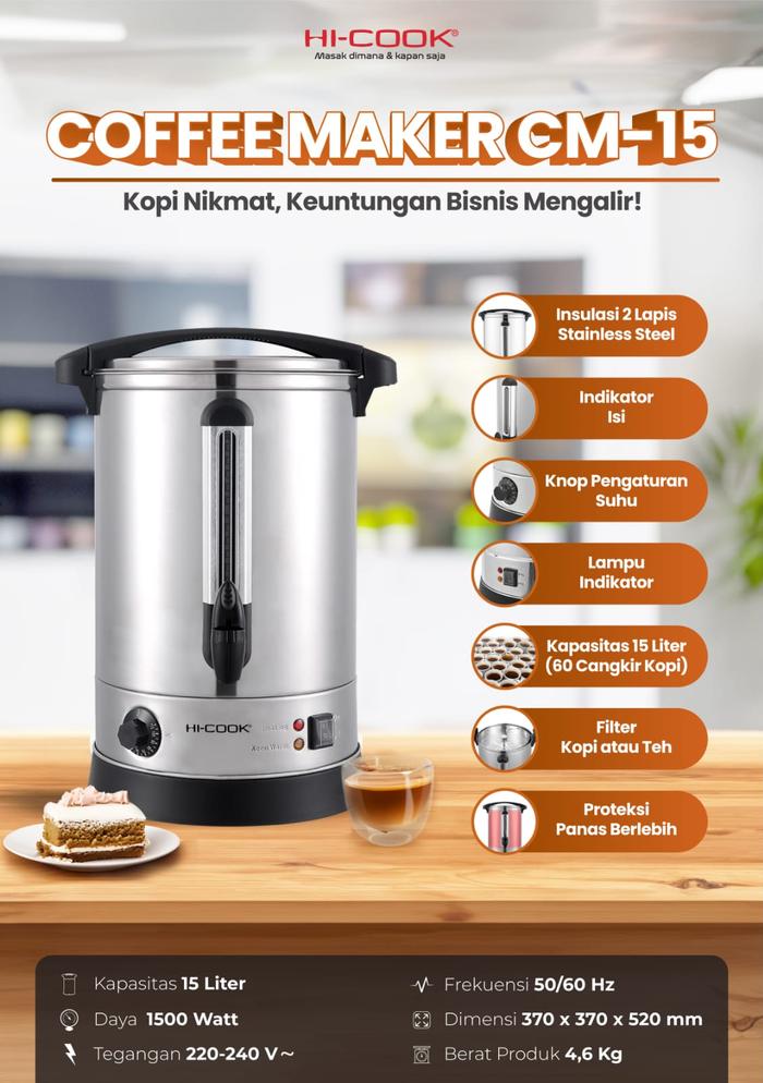 Gambar Hi-Cook Coffee Maker 15 Ltr CM-15 Water Boiler CM15 - 15 Liter dari Sajun Electronic undefined Tokopedia