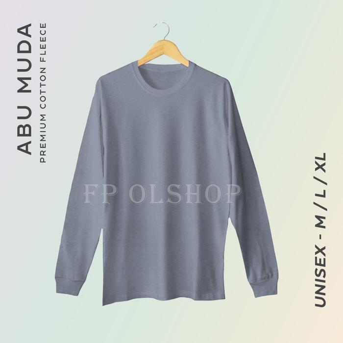 Gambar KAOS POLOS LENGAN PANJANG PREMIUM KATUN COMBED 30S TANGAN RIB HITAM - Abu Muda, S dari FP OLSHOP SPORT undefined Tokopedia