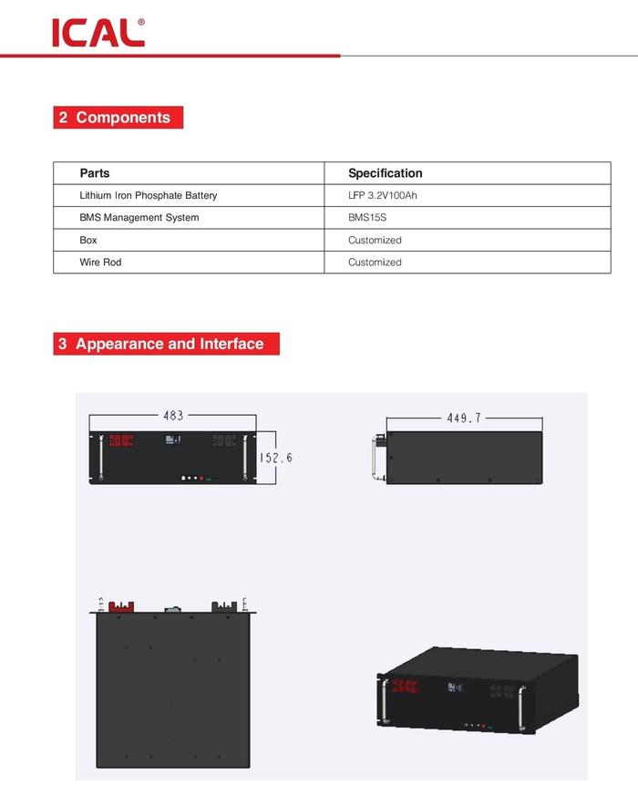 New Lifepo4 Battery ICA LIP48100F Lifepo4 48V 100Ah 4.8kWh