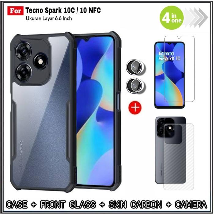 Gambar Paket Case Tecno Spark 10 / 10C NFC Hard HD Transparant Casing Cover - PAKET 4IN1 dari ROMAN ACC undefined Tokopedia
