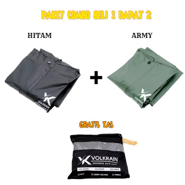 Gambar Promo Beli 1 Dapat 2 - Mantel Hujan Jaket + Celana Tebal Anti Rembes - Hitam+Hijau, L dari Jas Hujan Volkrain Official undefined Tokopedia