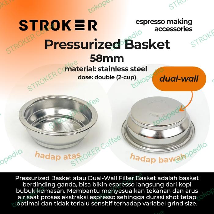 Jual Pressurized Basket 58mm double shot dose dual wall filter