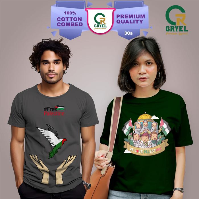 Gambar Baju Kaos Distro Free Palestina Basic - Palestina 1, S dari gryel apparel undefined Tokopedia