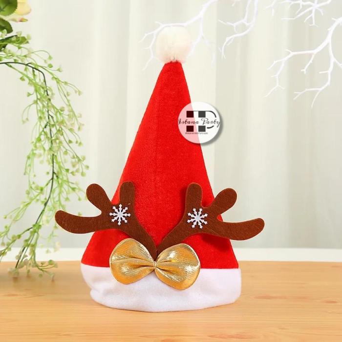 Gambar Topi Natal Merry Xmas Tanduk Pita Premium / Topi Merry Christmas - Tanduk coklat dari Istanaparty undefined Tokopedia