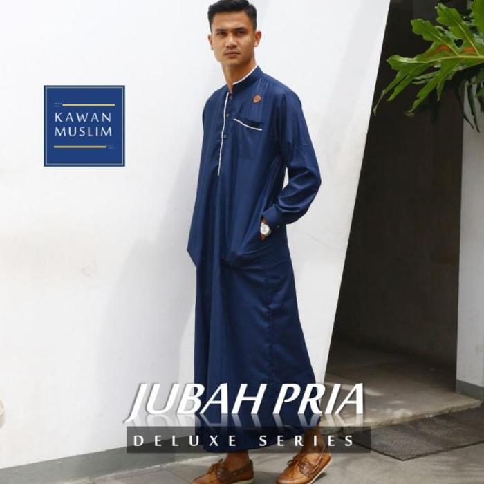 Gambar Baju Gamis Jubah Pria Dewasa Lengan Panjang Katun Deluxe Elegant - NAVY, XL dari AMG Muslim undefined Tokopedia