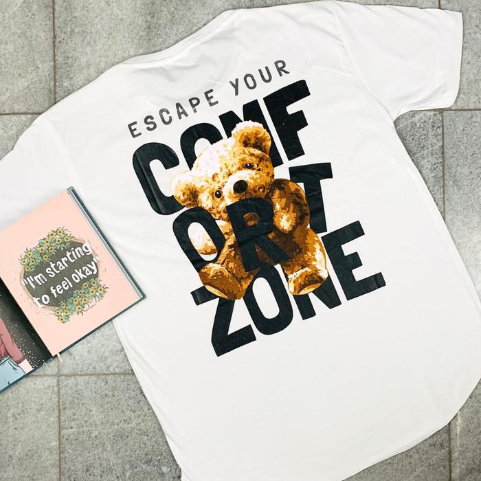 Gambar Kaos Teddy Bear Comfort Zone Baju Oval Oversize Tshirt Outfit Couple - Putih, KAOS ANAK S dari Vibel Collection undefined Tokopedia