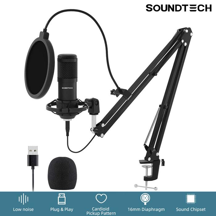Jual SOUNDTECH USB Microphone Mic Condenser Recording Streaming Podcast ...