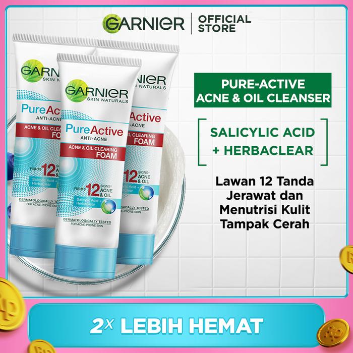 Gambar Garnier Pure Active Acne And Oil Clearing Foam 100ml Pack of 3 dari Garnier Official Store undefined Tokopedia