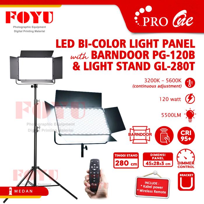 Gambar LED Light Panel Barndoor Lampu 120W Kelvin Pro One PG-120B Light Stand dari Foyu Photo Medan undefined Tokopedia