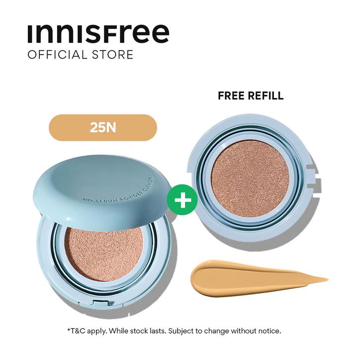 Gambar [Buy 1 Get 1] Innisfree No Sebum Powder Cushion Fullsize + Refill 14gr - 25N dari innisfree Indonesia undefined Tokopedia