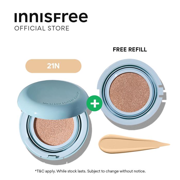 Gambar [Buy 1 Get 1] Innisfree No Sebum Powder Cushion Fullsize + Refill 14gr - 21N dari innisfree Indonesia undefined Tokopedia