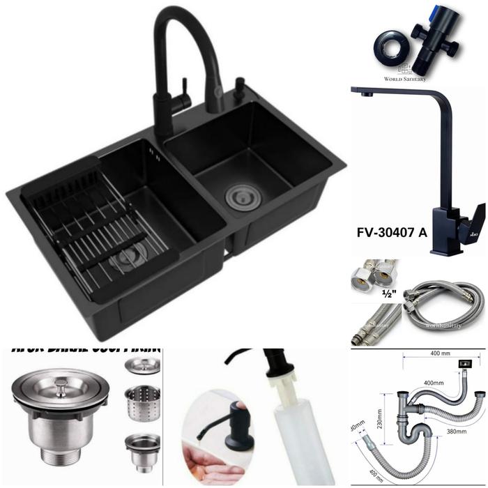 Gambar kitchen sink bak cuci piring Stainles JKM 8245 black set - kran siku dari FATYRA STORE undefined Tokopedia