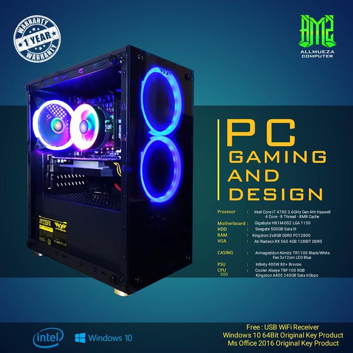 Jual PC GAMING DESIGN INTEL i7 4790 | RAM 16GB | VGA RX 570 4GB 