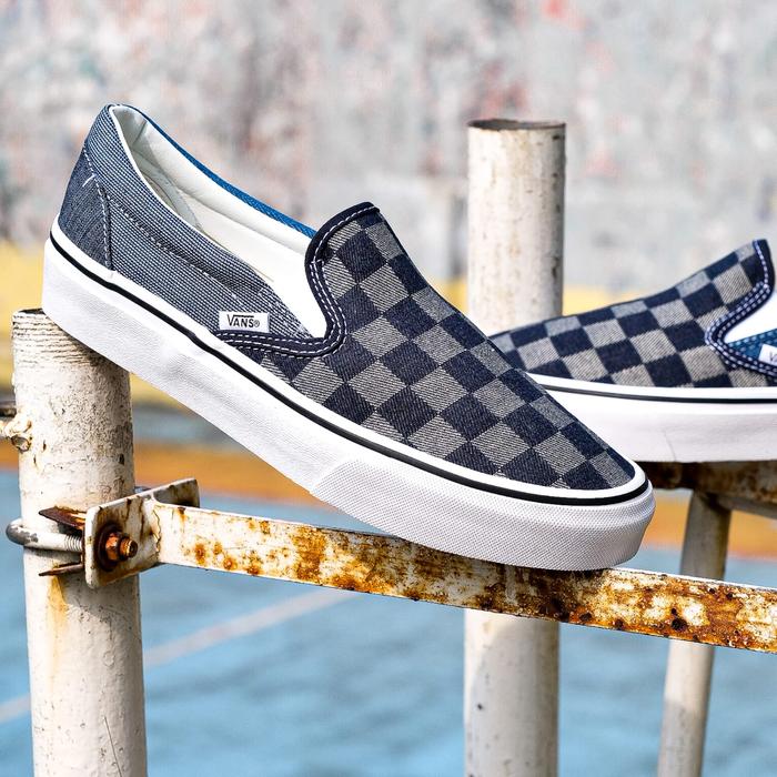 Fashion Checkered Vans Navy Blue Sepatu Vans Vault Og Navy Blue