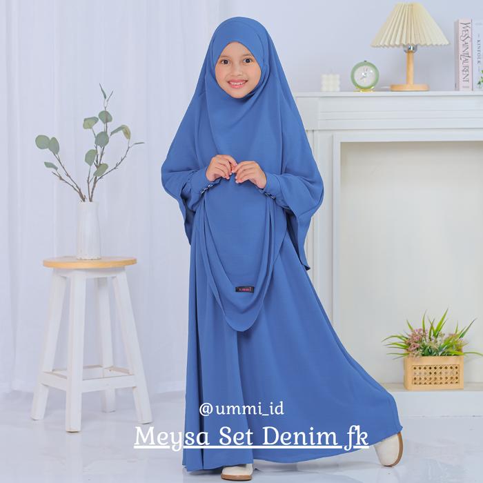 Gambar Ummi - French Khimar Meysa Set Baju Gamis Syar'i Anak Perempuan Polos - Denim, XL dari H2Rowner undefined Tokopedia