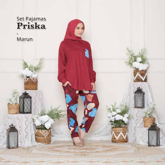 Gambar PMI - PAJAMAS SET CELANA MUSLIM RAYON PRISKA - MAROON dari Pusat Mukena Indonesia Mall undefined Tokopedia