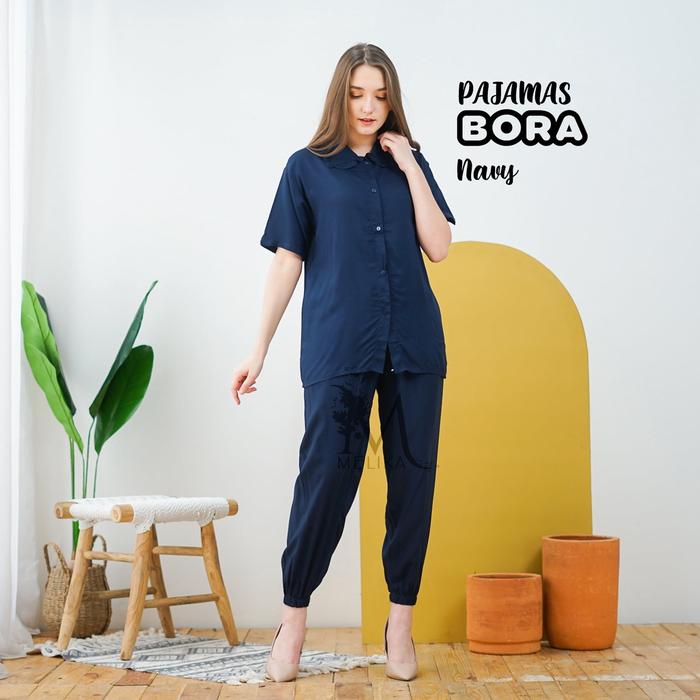 Gambar PMI - PAJAMAS SET CELANA RAYON JOGGER BORA - NAVY dari Pusat Mukena Indonesia Mall undefined Tokopedia