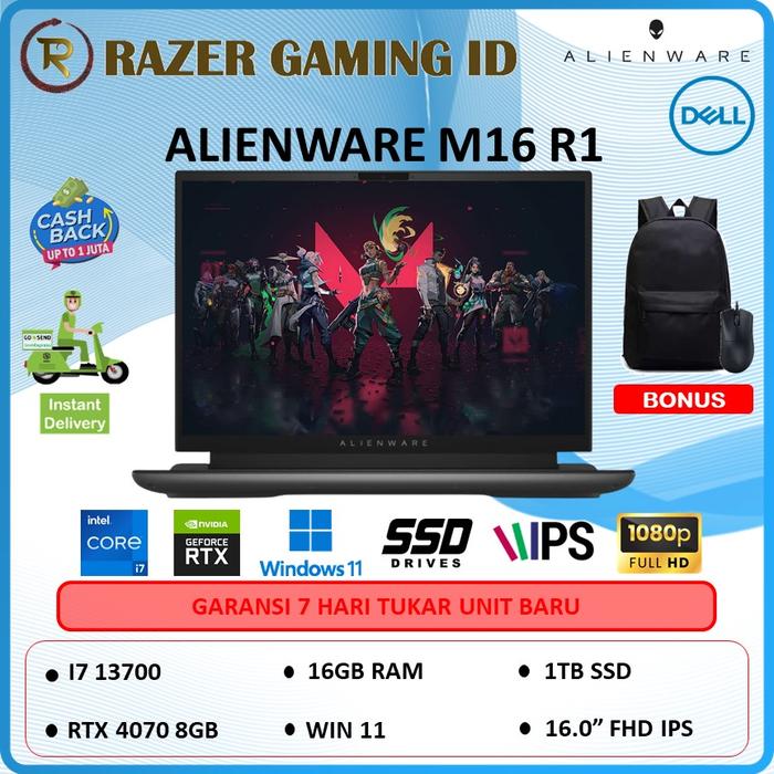 Gambar DELL Alienware M16 R1 I7 13700 RTX4070 16GB 1TB W11 16.0FullHD IPS - STANDART, WINDOWS 11 dari RAZER GAMING ID undefined Tokopedia