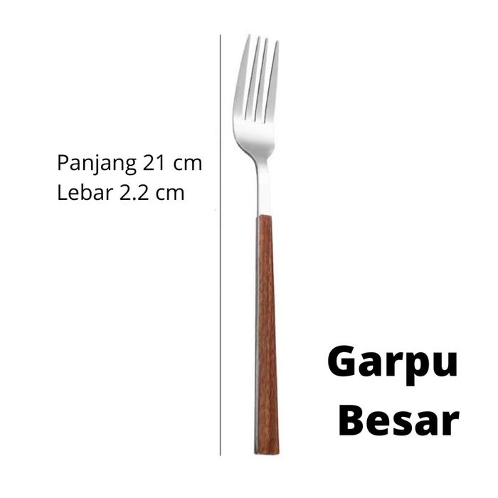 Gambar ICON sendok garpu stainless korea wood grain handle kayu / cutlery set - GARPU BESAR dari ICON Parts & Accessories undefined Tokopedia