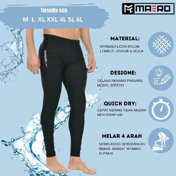 Jual Celana Renang Panjang Speedo Black Pro Plain Hitam, XXL
