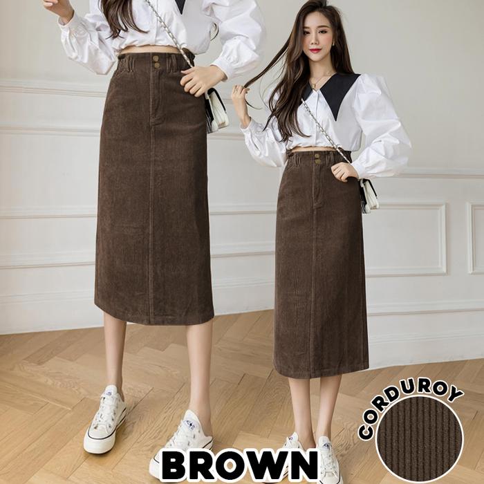 (305)Corduroy Velvet Skirt/Korean Women Skirt/Maxi Skirt bawahan rok wanita  rok 7/8 skirt outfits rok vintage wanita korean style rok outfit korean