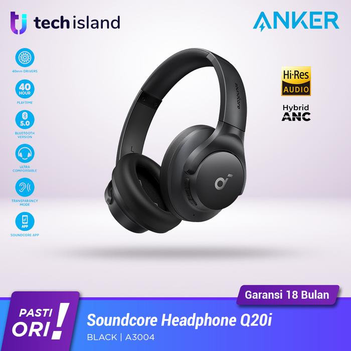 Gambar Anker Soundcore Headphone Q20i Wireless Hybrid ANC Bluetooth Bass Up - Black dari Tech Island undefined Tokopedia