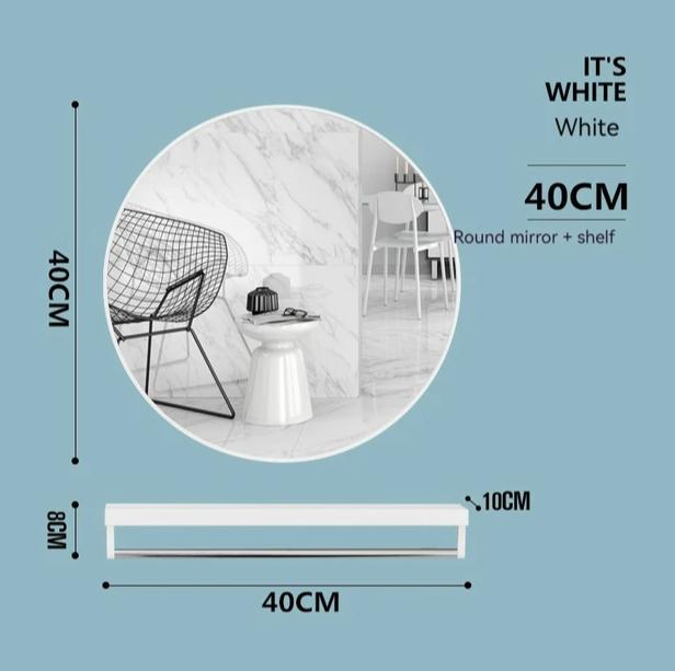 Gambar Cermin Kaca Kamar Mandi Round Vanity Bathroom Mirror With Shelf - WHITE 40 CM dari Afternoon Store undefined Tokopedia