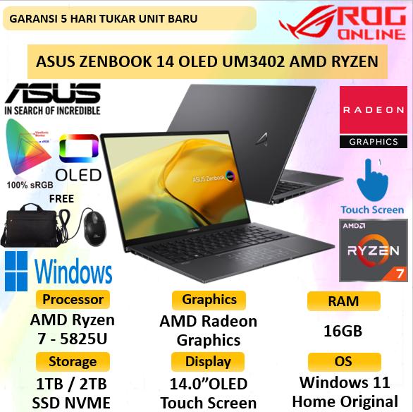 Gambar Asus Zenbook 14 UM3402 OLED TOUCH RYZEN 7 5825U 16GB 1TB SSD W 11 2.8K - NON PAKET, RAM 16GB 512SSD dari ROGZ Online undefined Tokopedia