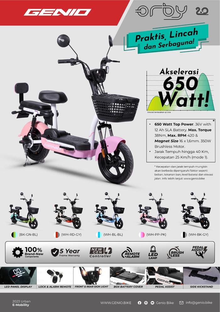 Gambar Sepeda Listrik Genio Orby 2.0 Moped Electric Bike Model Stylish - Pink dari Sepeda dan Motor Listrik undefined Tokopedia