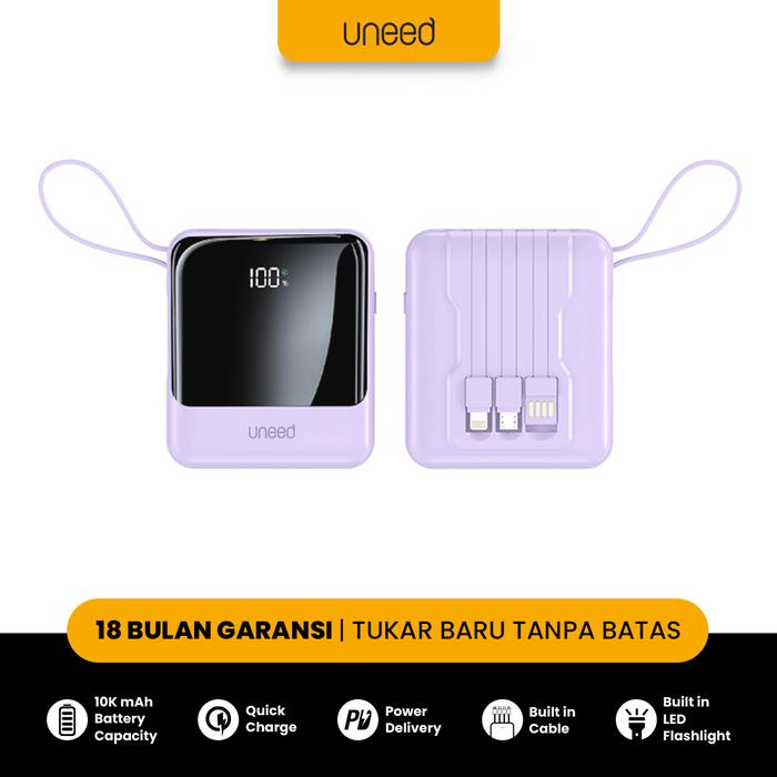 Gambar UNEED MultiBox DF10 Powerbank Built in Cable QC 10000mAh 22.5W- UPB244 - Purple dari Uneed Indonesia Kota Administrasi Jakarta Utara Tokopedia