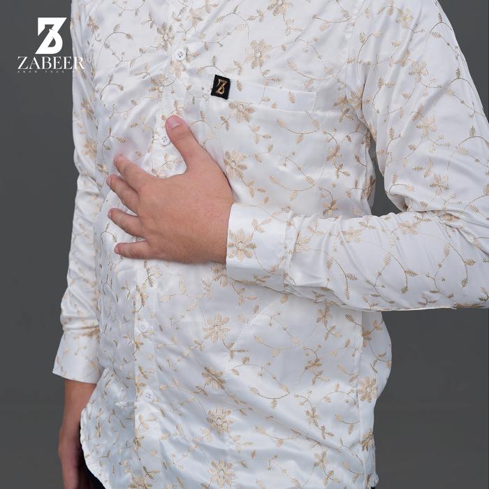 Gambar zabeer baju kemeja koko barukat, baju koko full brokat - Putih Tulang, M dari zabeer undefined Tokopedia