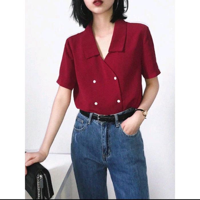 Gambar BrayVill Fashion Kemeja Wanita/Atasan wanita Style Korea Model VONZY - Maron, M dari BRAYVILL undefined Tokopedia