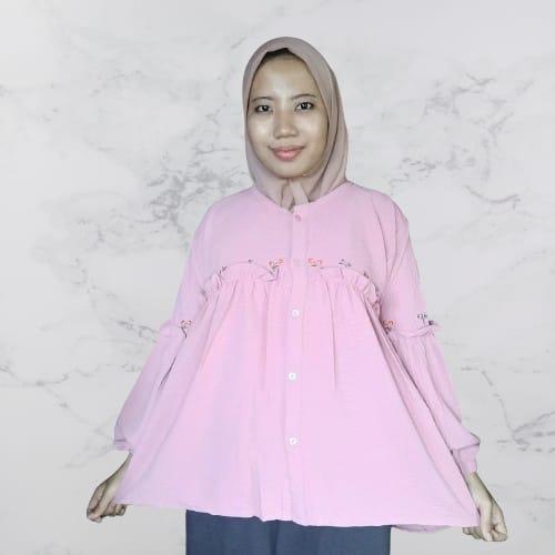 Gambar Kemeja Embroidery Wanita Crinkle Airflow Atasan | Basya Fashion - Biru Muda dari Maher28 undefined Tokopedia