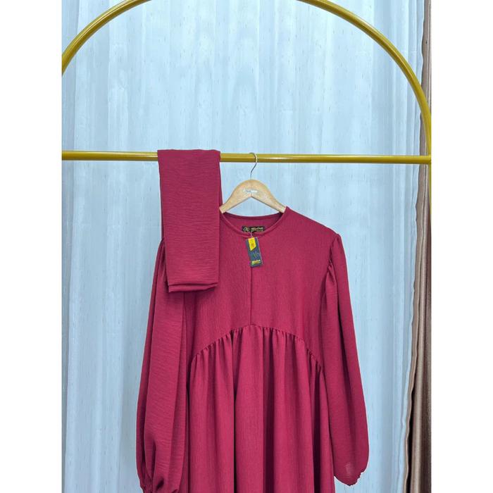 Gambar gamis lebaran crinkle set hijab bargo - burgundy, All Size dari MRR FASHION undefined Tokopedia