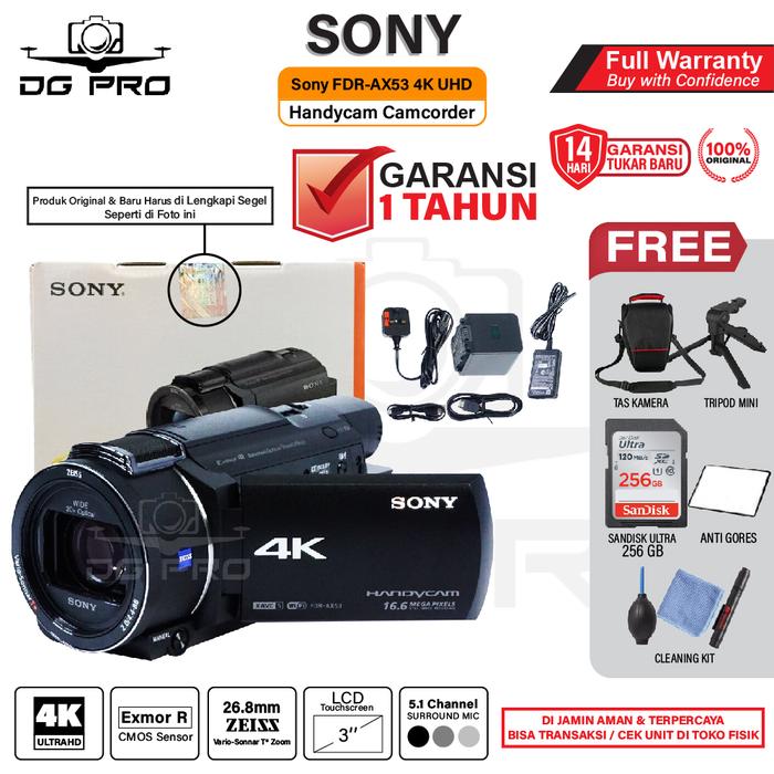 Gambar Sony FDR-AX53 4K Ultra HD Handycam Camcorder AX 53 Original - UNIT ONLY, PAKET STANDARD dari DG PRO KAMERA undefined Tokopedia