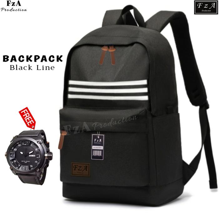 Gambar Tas Ransel Gendong Laptop Distro Sekolah Kuliah Pria Wanita Backpack Tas Punggung Laptop Tas Ransel Distro Original FzA - BKLQS - Black LN + dari FzA Official undefined Tokopedia