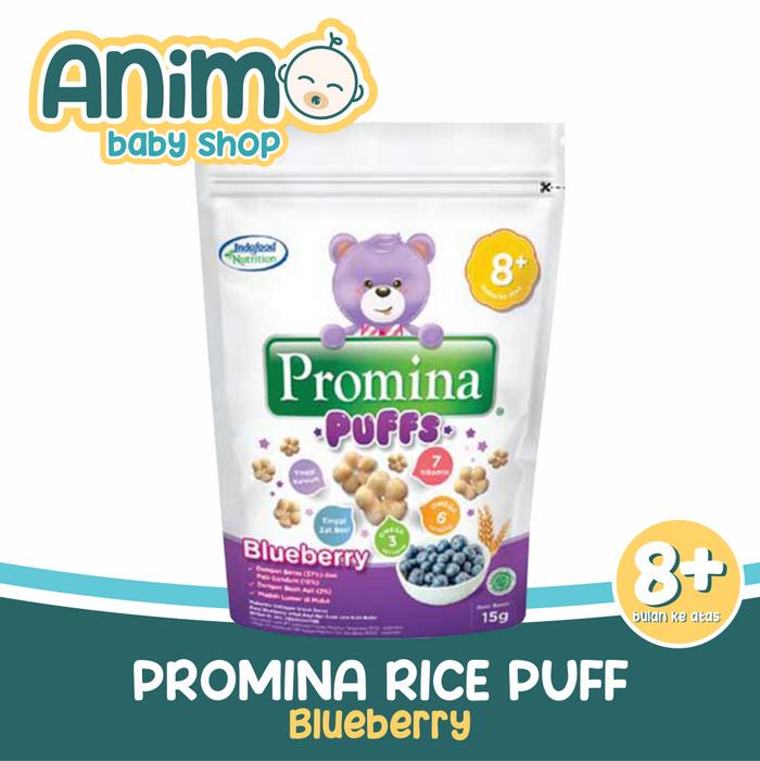 Gambar PROMINA 8+ PUFF BANANA PEACH BLUEBERRY STRAWBERRY APEL 15gr CEMILAN MA - Bluberry dari animobabyshop undefined Tokopedia