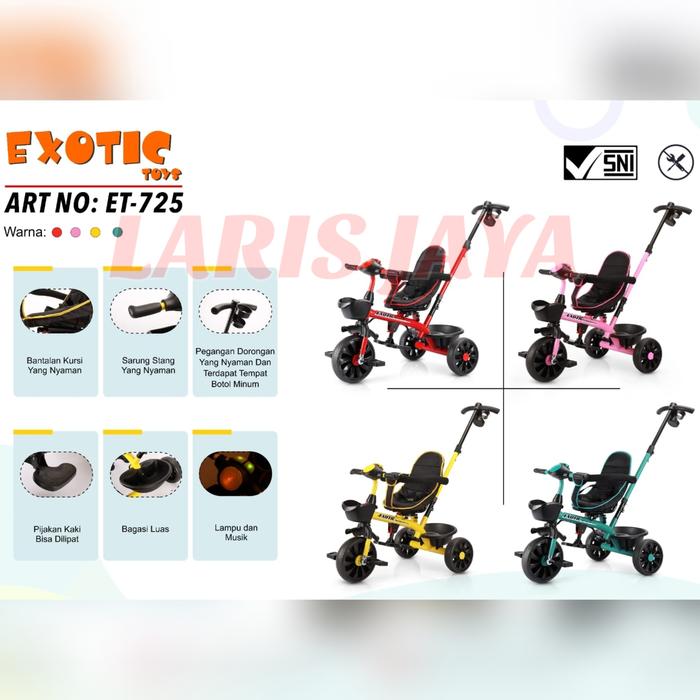 Gambar SEPEDA RODA TIGA ANAK EXOTIC ET 725 SEPEDA ANAK RODA TIGA STROLLER LW - Merah dari LARIS JAYA SEPEDA undefined Tokopedia