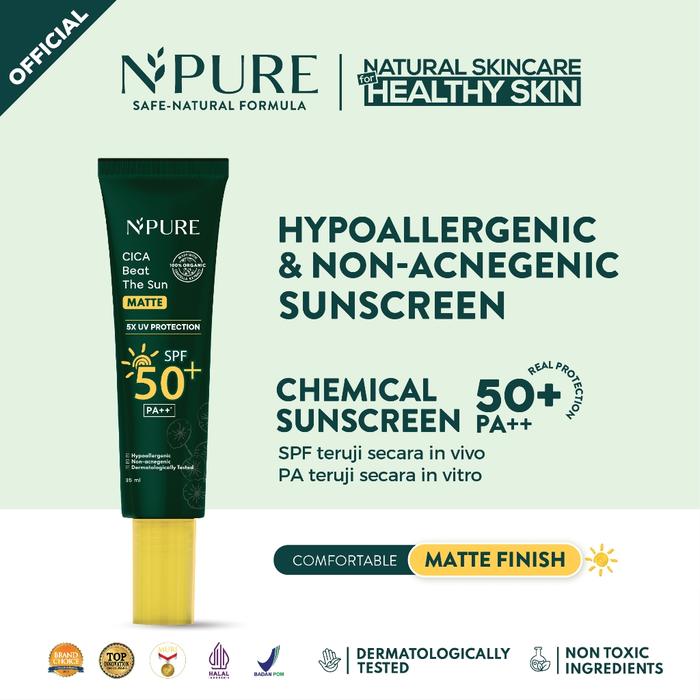 Gambar SKINCARE NPURE CICA BEAT THE SUN SPF 50 PA ++++ BPOM - BTS MATTE dari Npure Medan undefined Tokopedia