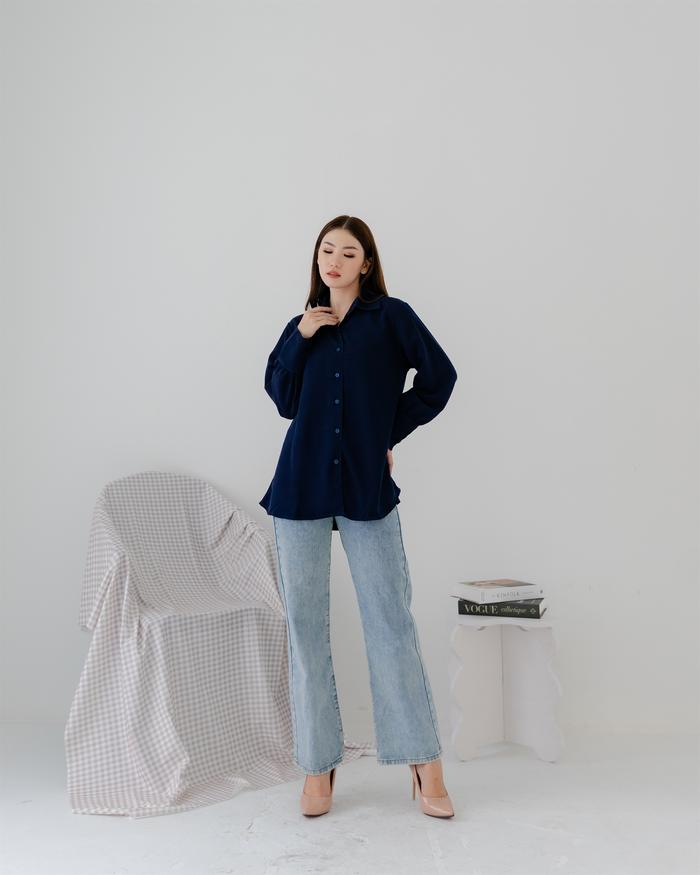 Gambar Dofy Esmerald top 002 / Atasan Kemeja Wanita / Basic shirt 002 - NAVY dari DOFY undefined Tokopedia