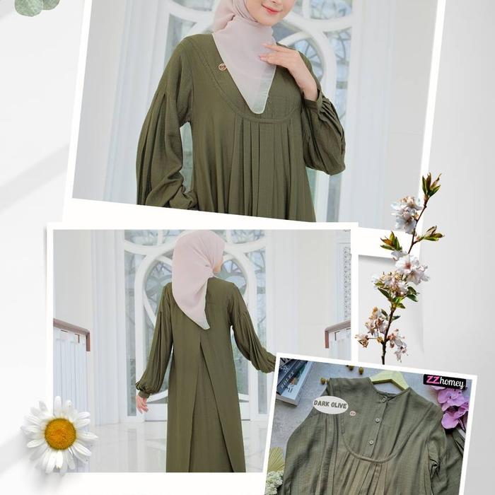 Gambar Gamis Polo Linen Premium Feray Dres By ZZhomey - dark olive, M dari muslimbagus undefined Tokopedia