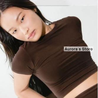 Gambar [NEW] Kaos Crop Top Wanita Lengan Pendek Polos Korea Style Press Body - Dark Brown, XXL dari Aurora's Store ID undefined Tokopedia