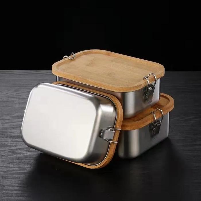 Gambar Lunch Box Stainless Steel 850 ml Wooden Lid Bento Box Kotak Bekal Temp dari lohjnawi undefined Tokopedia