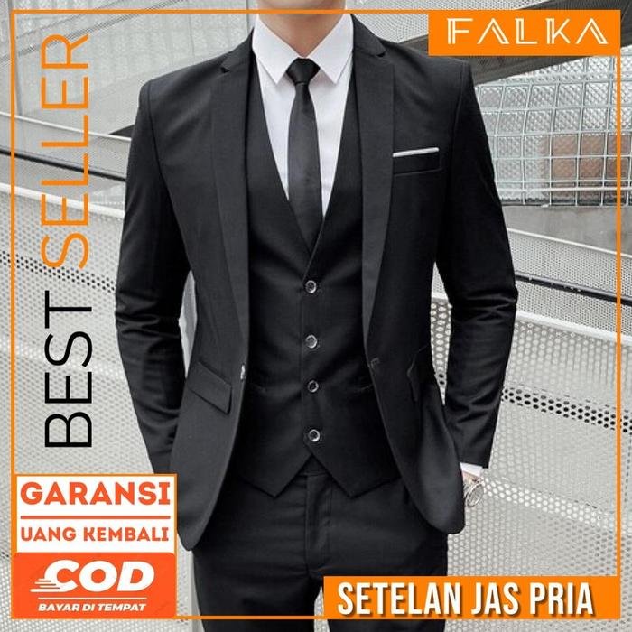 Gambar EXP 3 In 1 Set Jas Pria Tuxedo Pria Setelan Jas Pria Formal - tam List Putih, S dari Oktaviani Storeo undefined Tokopedia