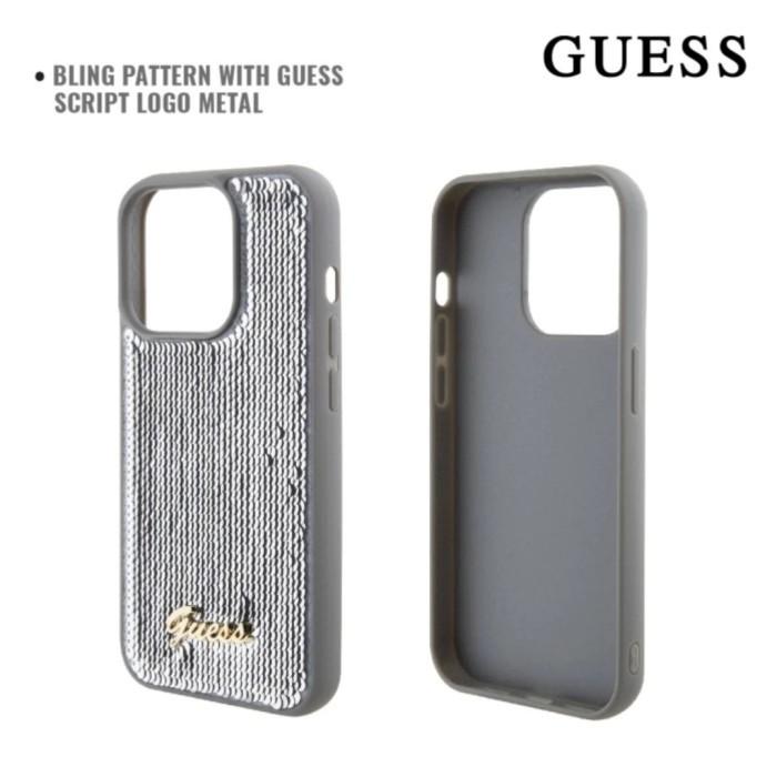 Gambar Casing iPhone 15 Pro & Pro Max - GUESS Sequin Script Metalic - Silver, 15 Pro Max dari Mulia Premium Acc undefined Tokopedia