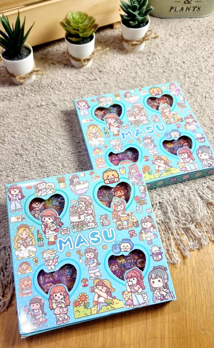Gambar Sticker MASU 2D 1 Box isi 100 Lembar Motif Kartun Korea Lucu Anti Air - MASU BIRU dari EvanWarehouse undefined Tokopedia