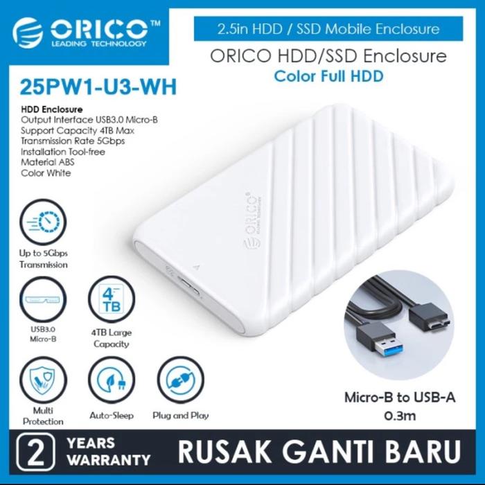 Gambar Orico 25PW1 Case Hardisk 2.5 inch HDD SSD Enclosure USB3.1 2.5" Casing - Putih, 25PW1- U3 dari Click & Go Tokopedia undefined Tokopedia